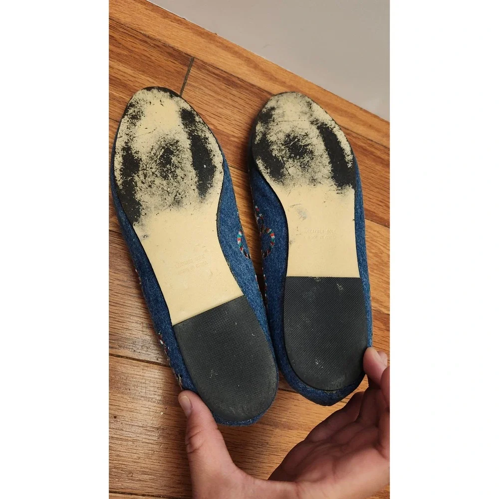 J Renee Santa Holiday Ballet Flats Women's 7 M‎ Blue Embroidered Slip On Vintage